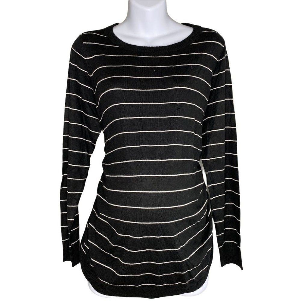 Isabel Maternity Sweater Top Women's XL Black White Stripe‎ Shirred Pullover NEW